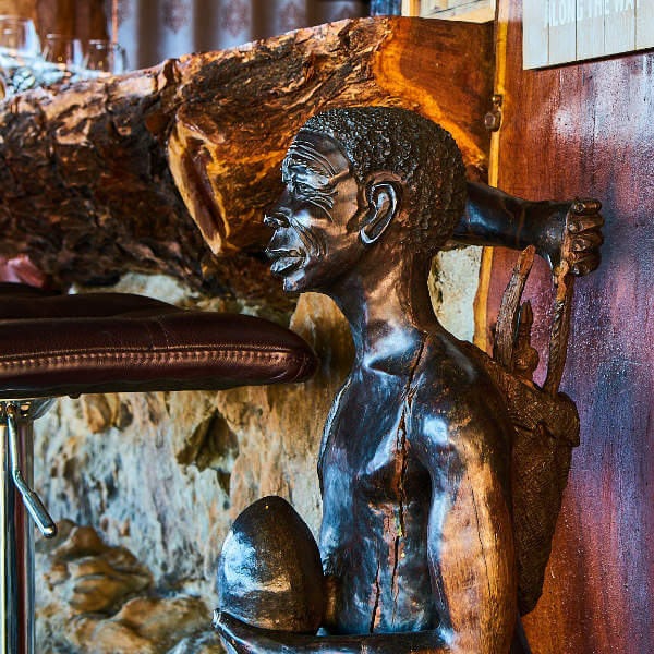The details of the bar, a wooden sculpture