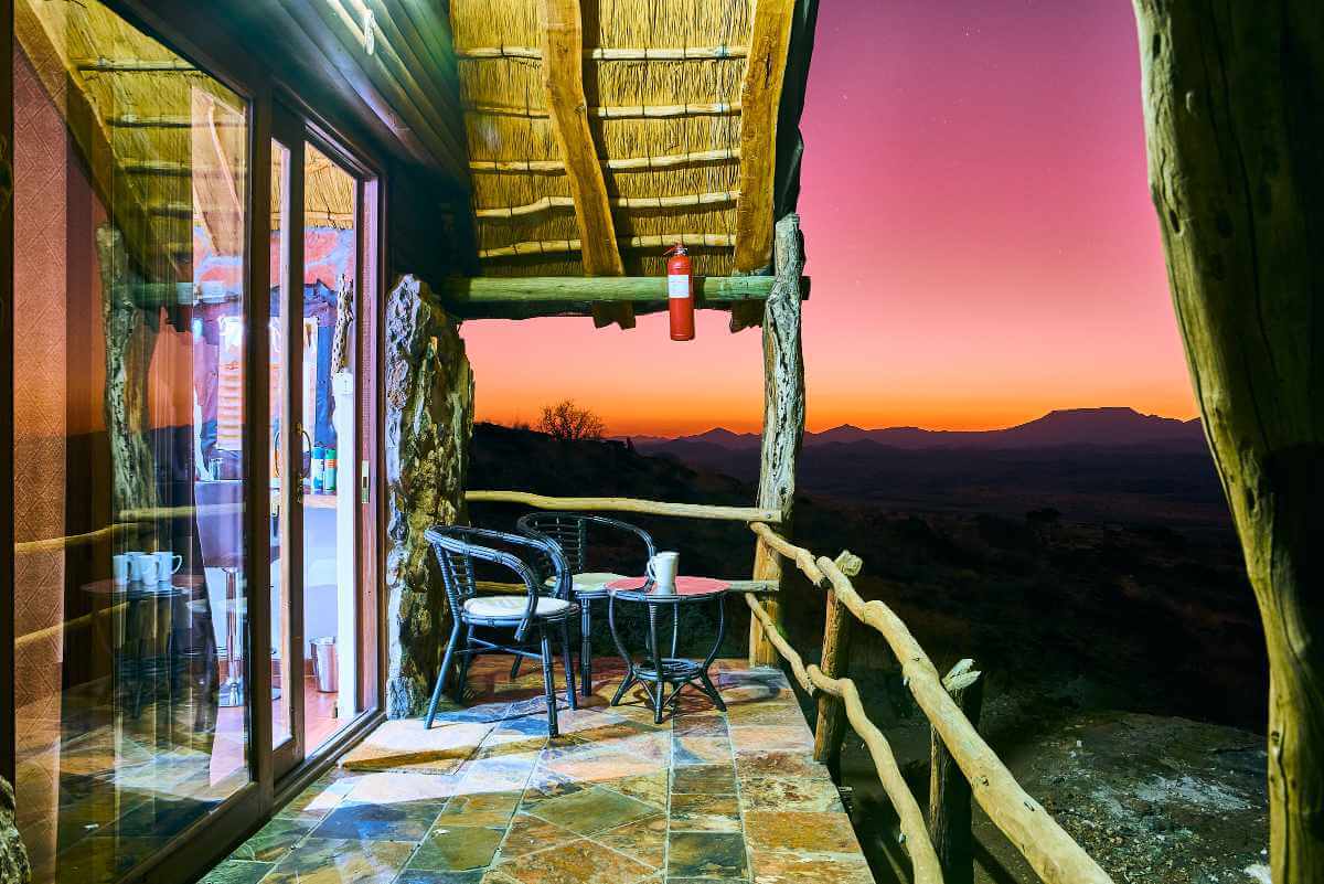 The veranda of the bungalow is the ideal setting for watching an African sunrise